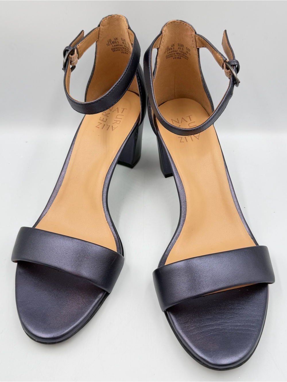 Naturalizer Vera Womens 10.5 Purple Sandal Heel Leather Ankle Strap Comfort